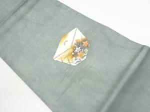 紗 引箔箱に桔梗模様刺繍開き名古屋帯（額縁仕立て）